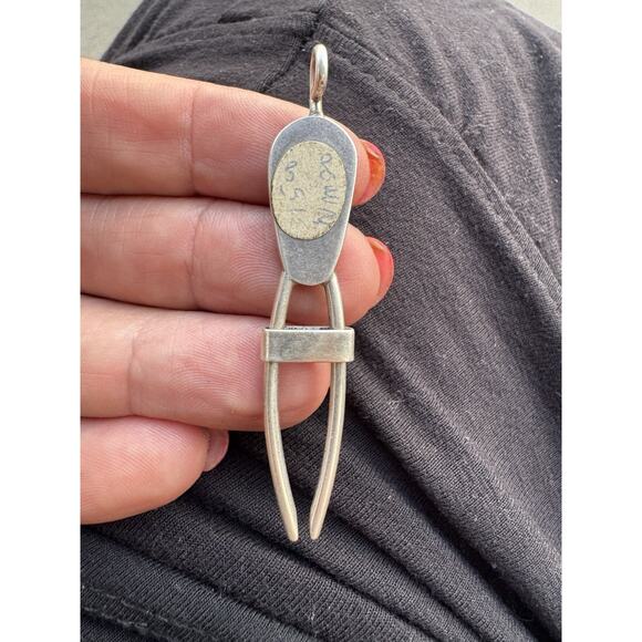 VTG Modernist Sterling&Jade Roach Clip Pendant Studio Jewelry - Picture 3 of 4